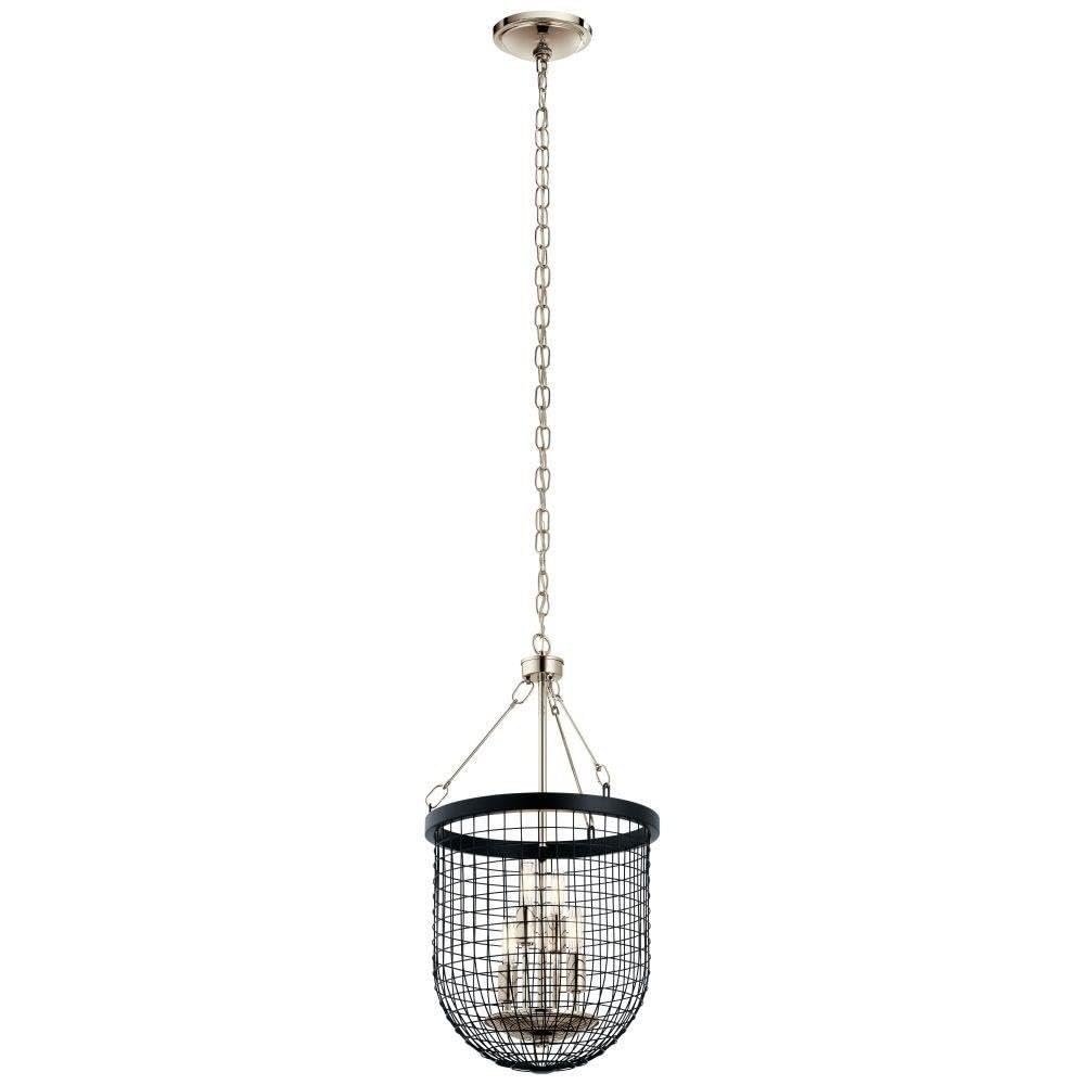 4-Light Industrial Farmhouse Pendant Lighting with Wire Mesh Cage - Black Finish for Kitchen Island, Dining Room, or Bar Decor