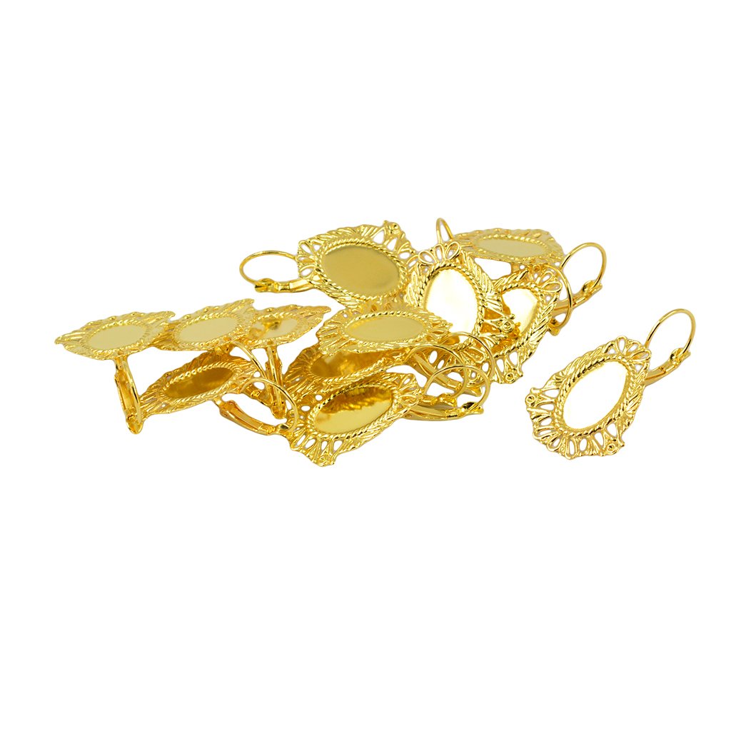 12Pcs French Lever Back Earring Findings - Brass Cabochon Settings for Jewelry Making (Silver) | DIY Craft Supplies for Earrings, Gifts & Fashion Accessories