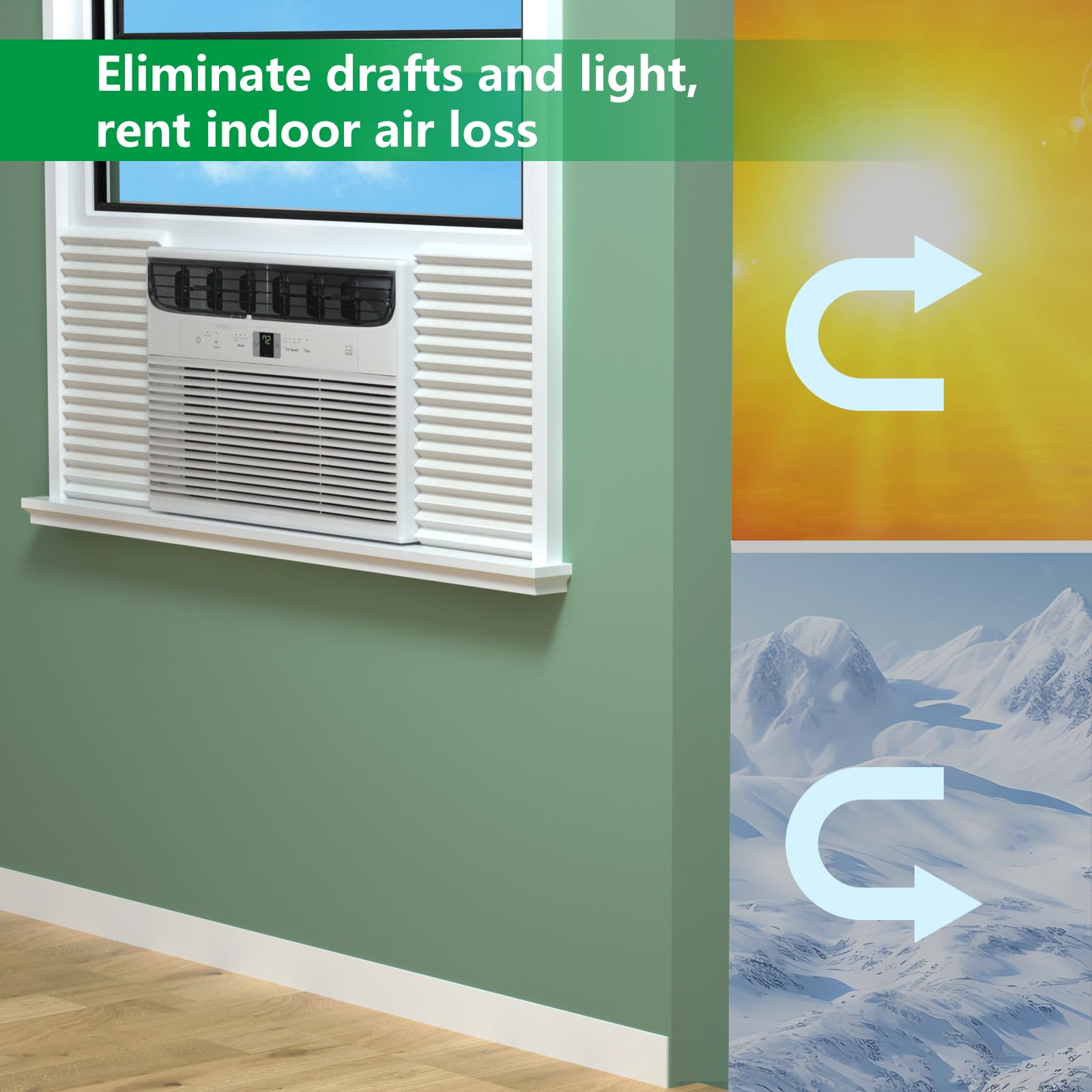 Energy Efficient Window Air Conditioner Side Insulated Panel Kit - 2PC Full Surround Insulation Panels for Summer & Winter - White Foam Draft Stopper & Heat Insulator for Home & Office Windows - Perfect for Energy Savings & Temperature Control