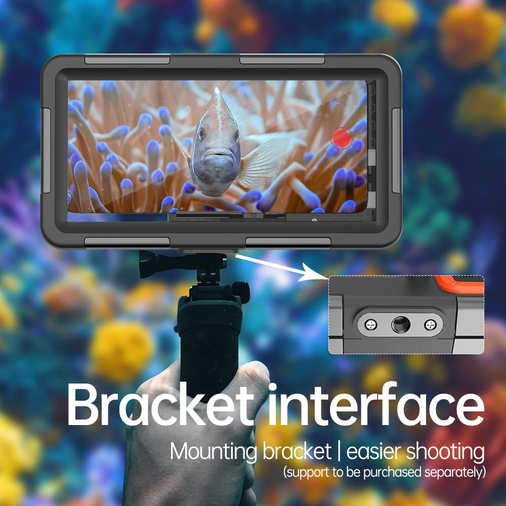 Waterproof Phone Case for iPhone 16/15/14/13/12/11 Pro Max & Samsung Galaxy S25/S24/S23/S22 - 50ft/15m Deep Underwater Diving Protection - Scuba Snorkeling Swimming Case with Camera Access (Black/Orange) - Perfect for Beach Vacations, Pool Parties & Underwater Photography