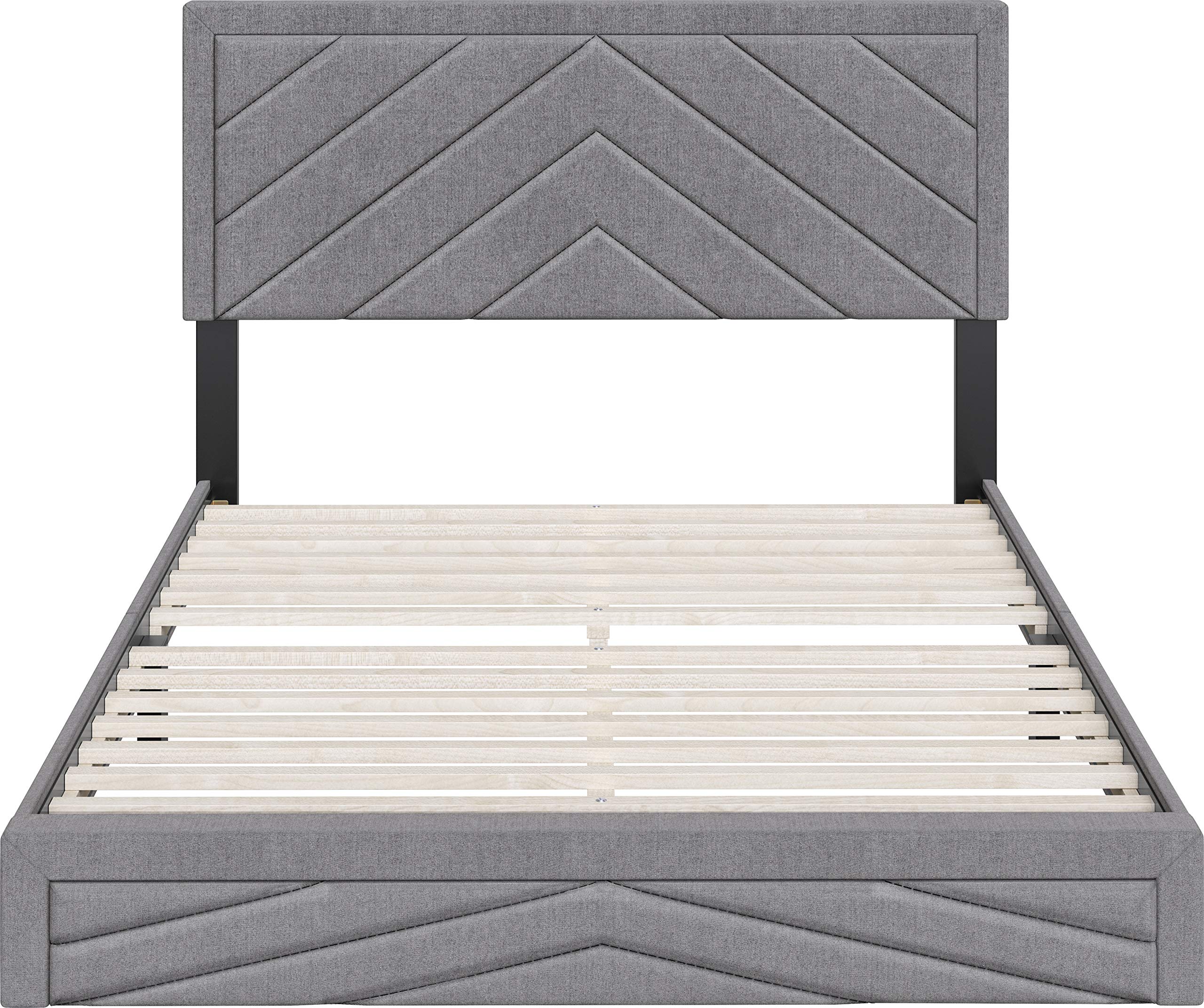 Boyd Sleep Barcelona Upholstered Full Size Platform Bed with Headboard - 14 Wood Slat Support, No Box Spring Needed - Durable Mattress Foundation - Gray - Perfect for Modern Bedrooms & Guest Rooms