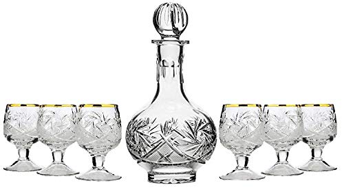 Premium 16 Oz Crystal Whiskey Decanter Set with 6 Elegant Stemmed Shot Glasses & Stopper - 7 Piece Barware Collection for Bourbon, Scotch & Vodka Serving | Perfect for Home Bars, Gifts & Entertaining