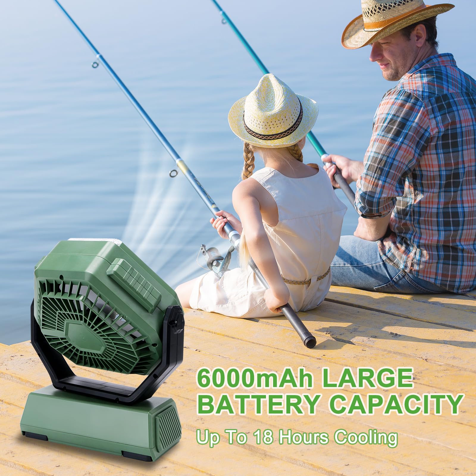Portable Rechargeable Fan with 6000mAh Battery, LED Lantern & 270° Rotation - 3 Speed USB Camping Fan with Hanging Hook for Travel, Tent, Fishing, Car, RV - Perfect for Outdoor Adventures, Camping Trips & Summer Cooling