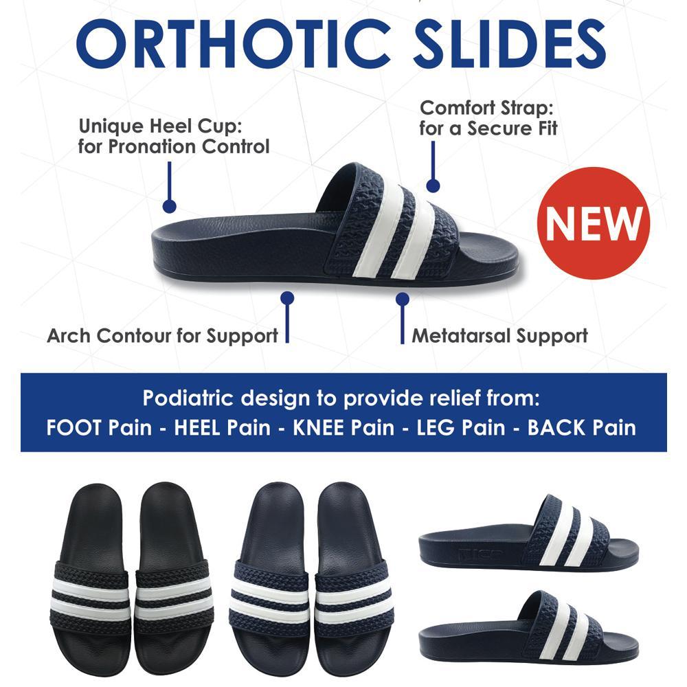 ICB Orthotic Slides for Women & Men - Navy Blue Comfortable Supportive Sandals for Plantar Fasciitis, Flat Feet & Heel Pain Relief - Perfect for Home, Pool & Post-Surgery Recovery