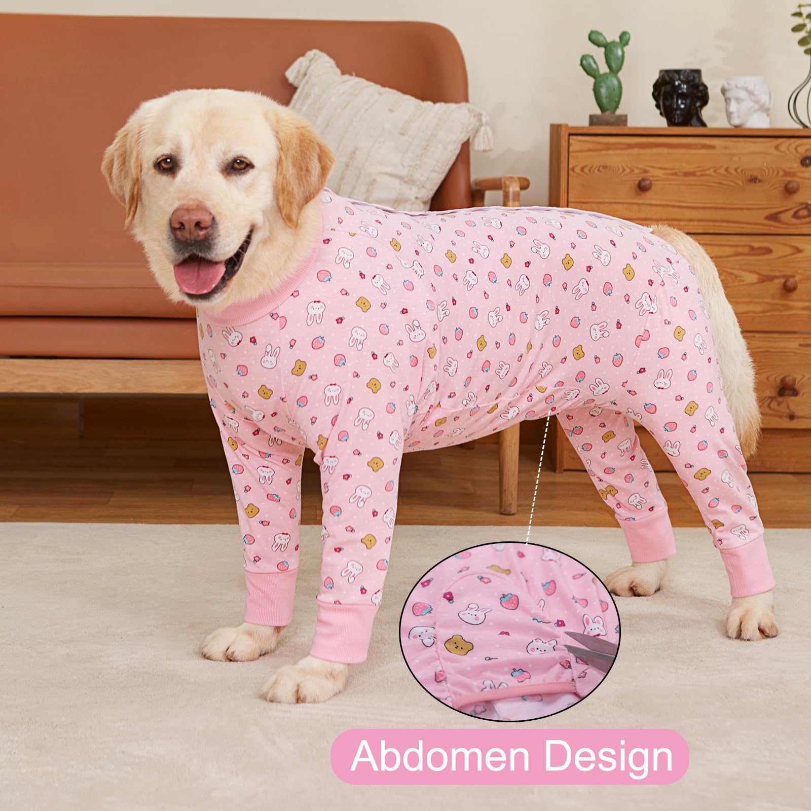 Post-Surgery Recovery Suit for Large & Medium Dogs - Soft, Breathable Anti-Licking Dog Onesie | E-Collar & Cone Alternative | Full Body Pet Bodysuit for Wound Protection & Hair Loss Prevention (2XL, Pink Bunny) | Ideal for Post-Op Care, Spay/Neuter Recovery & Skin Protection