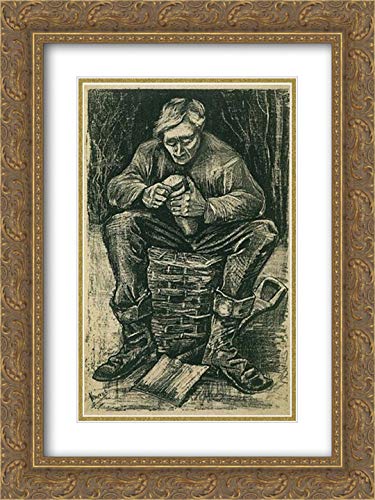 Vincent van Gogh Museum Art Print - Workman Sitting On A Basket Cutting Bread - 18x24 Inch Gold Ornate Framed Wall Art with Double Matting - Perfect for Living Room, Office Decor & Art Lovers Gift