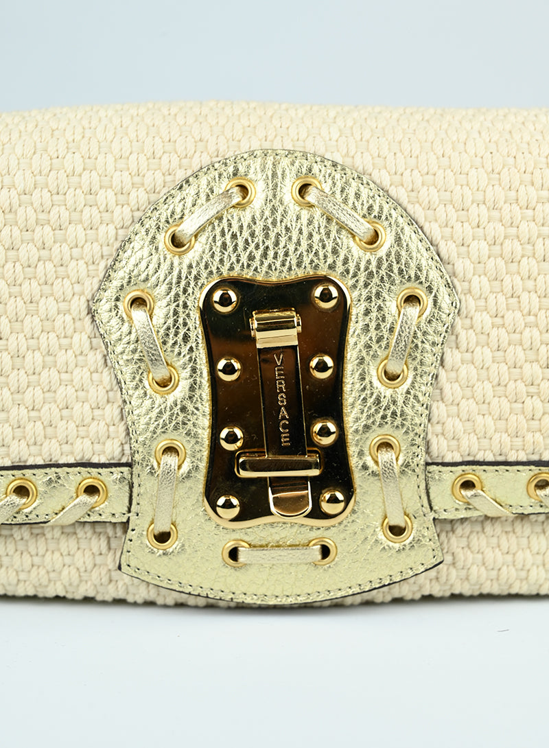 Versace Shoulder Bag in Cream Knit - Elegant Designer Handbag for Women, Perfect for Parties, Work & Everyday Use