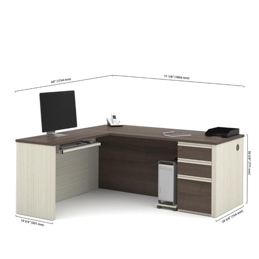 Modern White Chocolate & Antigua Wood L-Shaped Desk for Home Office - Stylish Computer Workstation with Ample Space for Laptops, Monitors & Office Supplies | Perfect for Small Spaces & Remote Work