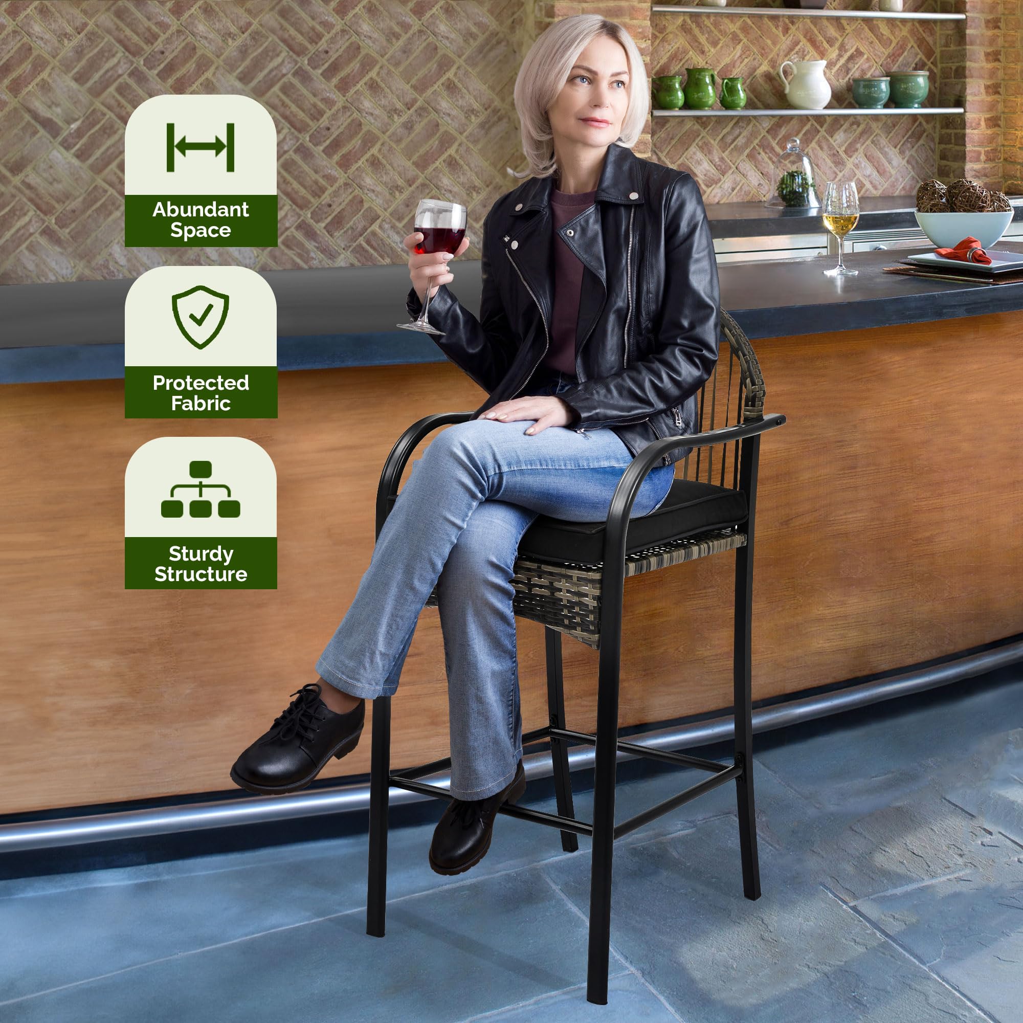 YITAHOME 3-Piece Outdoor Wicker Bar Height Set with Cushioned Barstools - Black Patio Bistro Furniture for Balcony, Poolside, Garden & Backyard - Perfect for Entertaining, Relaxing & Outdoor Dining