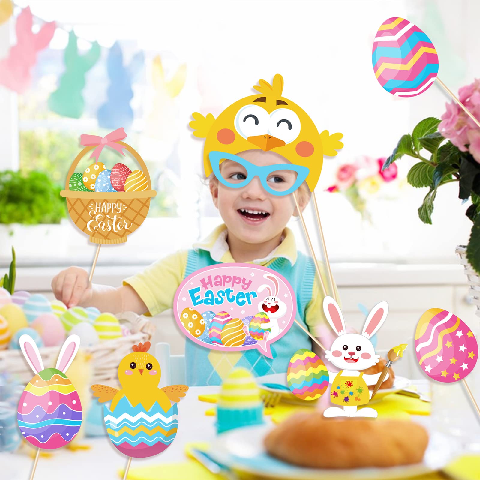 25 Pcs Easter Photo Booth Props Kit - Bunny Rabbit Glasses, Eggs & Spring Decorations for DIY Easter Party, Kids & Adults Photography - Perfect for Easter Celebrations, Spring Parties & Family Gatherings