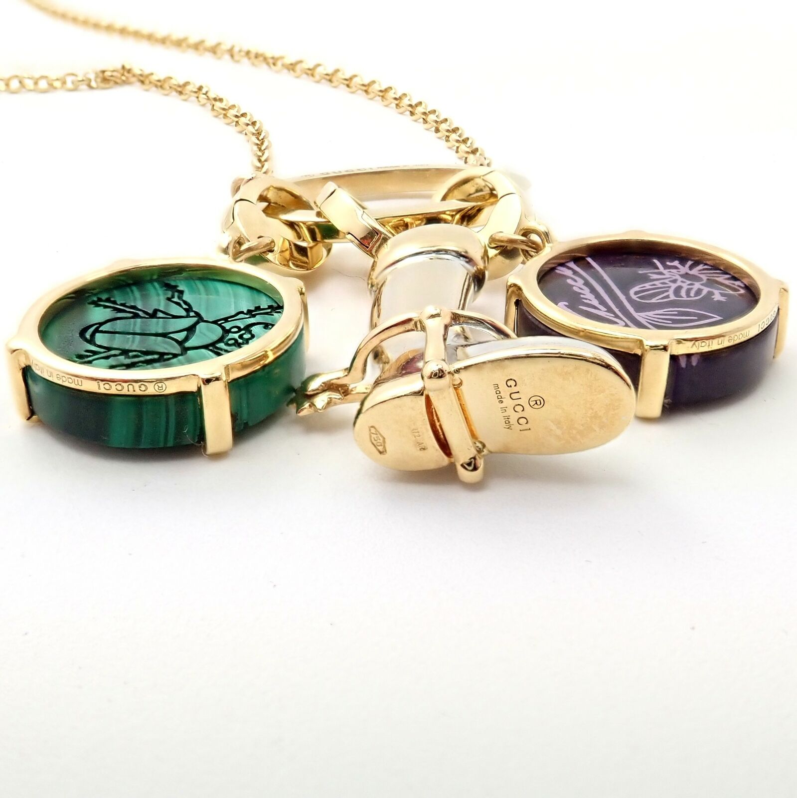 Authentic Gucci 18k Yellow & White Gold Riding Boot Charm Necklace with Beetle Pendant - Luxury Italian Jewelry for Women, Perfect Gift for Birthday, Anniversary & Special Occasions