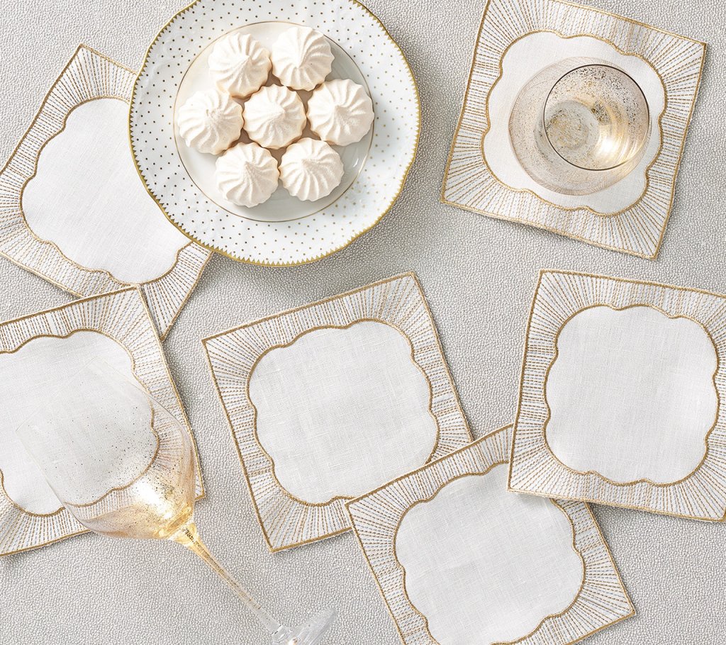Elegant White, Gold & Silver Frame Cocktail Napkins - Set of 6 in Gift Box - Perfect for Weddings, Parties & Home Decor