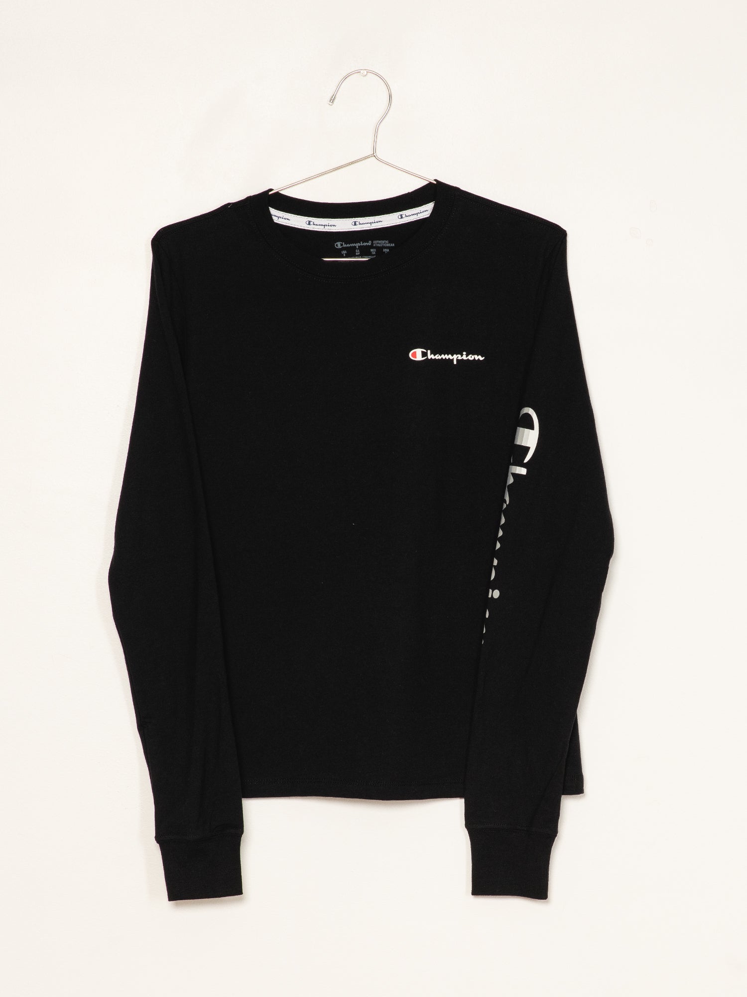 Champion Classic Long Sleeve T-Shirt for Men & Women - Soft Cotton Crewneck Tee - Black - Perfect for Casual Wear, Workout & Layering