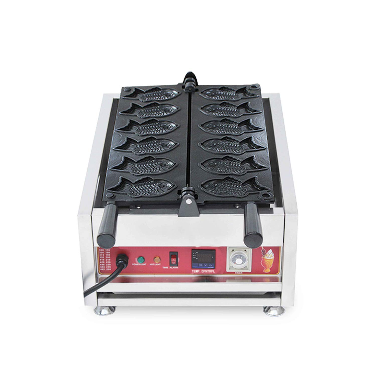 Commercial Digital Taiyaki Maker - 110V Nonstick Japanese Fish-Shaped Waffle & Pancake Machine with Timer for Restaurant, Cafe & Home Use (6-Piece Set) - Perfect for Street Food, Dessert Shops & Breakfast