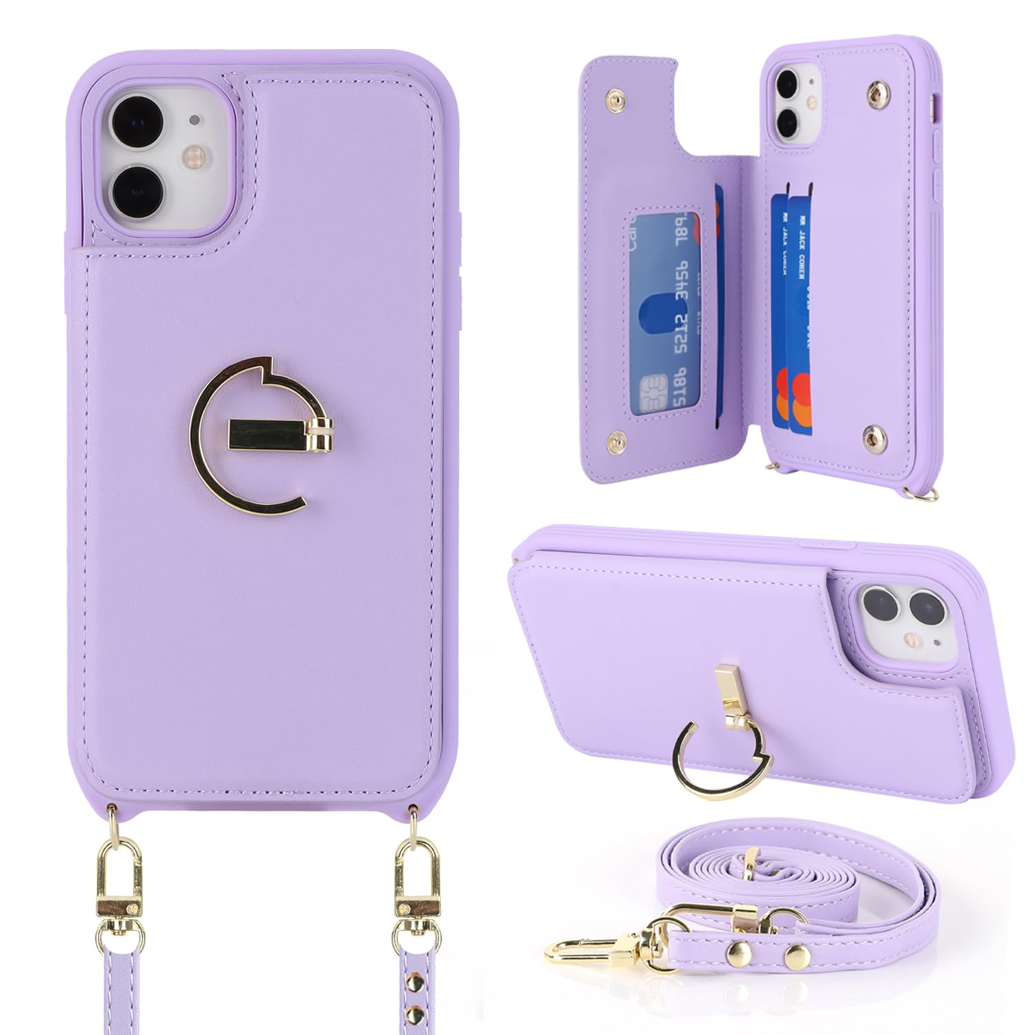 Havaya Crossbody Phone Case for iPhone 11 with Strap, Card Holder & Kickstand - Purple | Wallet Case for Women with Credit Card Slots | Perfect for Travel, Shopping & Hands-Free Convenience
