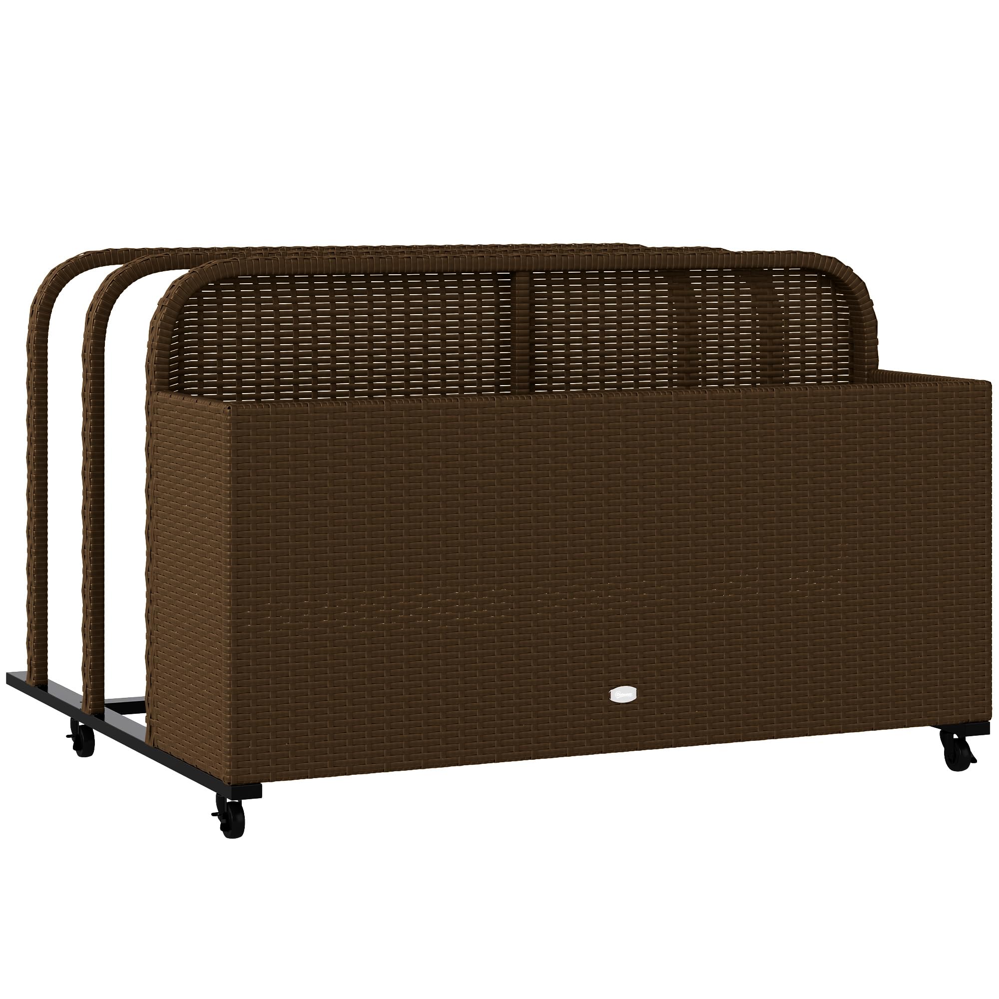 Outsunny Brown PE Rattan Pool Float Storage Basket with Wheels - Outdoor Wicker Caddy Organizer for Pool Toys, Floaties, Noodles, Beach Balls & Life Vests - Perfect for Backyard, Poolside & Beach Storage
