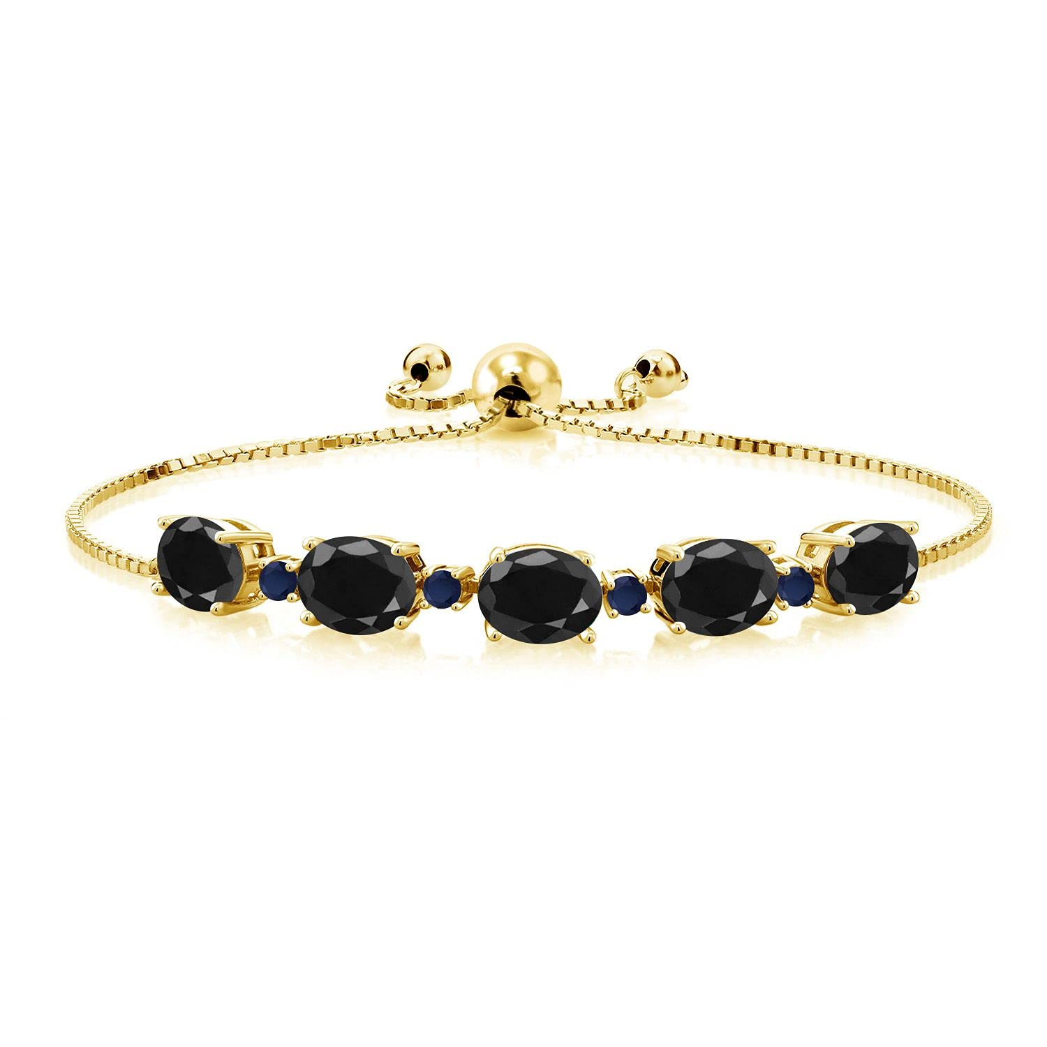 8.54 Ct Oval Black & Blue Sapphire 18K Yellow Gold Plated Silver Bracelet for Women | Elegant Jewelry Gift for Birthday, Anniversary & Special Occasions