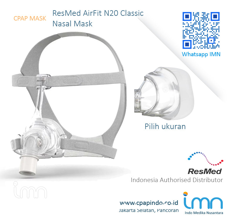 ResMed AirFit N20 Classic Nasal CPAP Mask for Sleep Apnea - Comfortable & Quiet Nasal Cushion for Nighttime Therapy - Perfect for Side Sleepers & Home Use