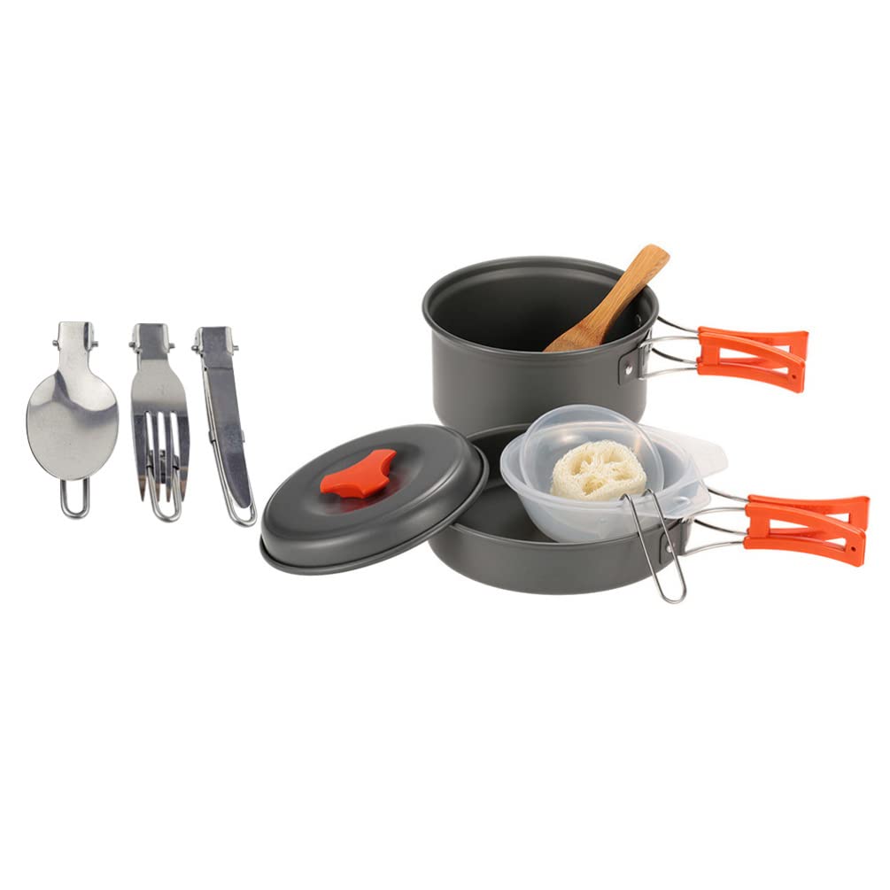 INOOMP 1 Set Portable Camping Cookware Kit - Lightweight Outdoor Cooking Pots & Pans for Camping, Hiking, Picnic & Backpacking - Durable Non-Stick Camp Stove Cookset for RV, Travel & Emergency Preparedness