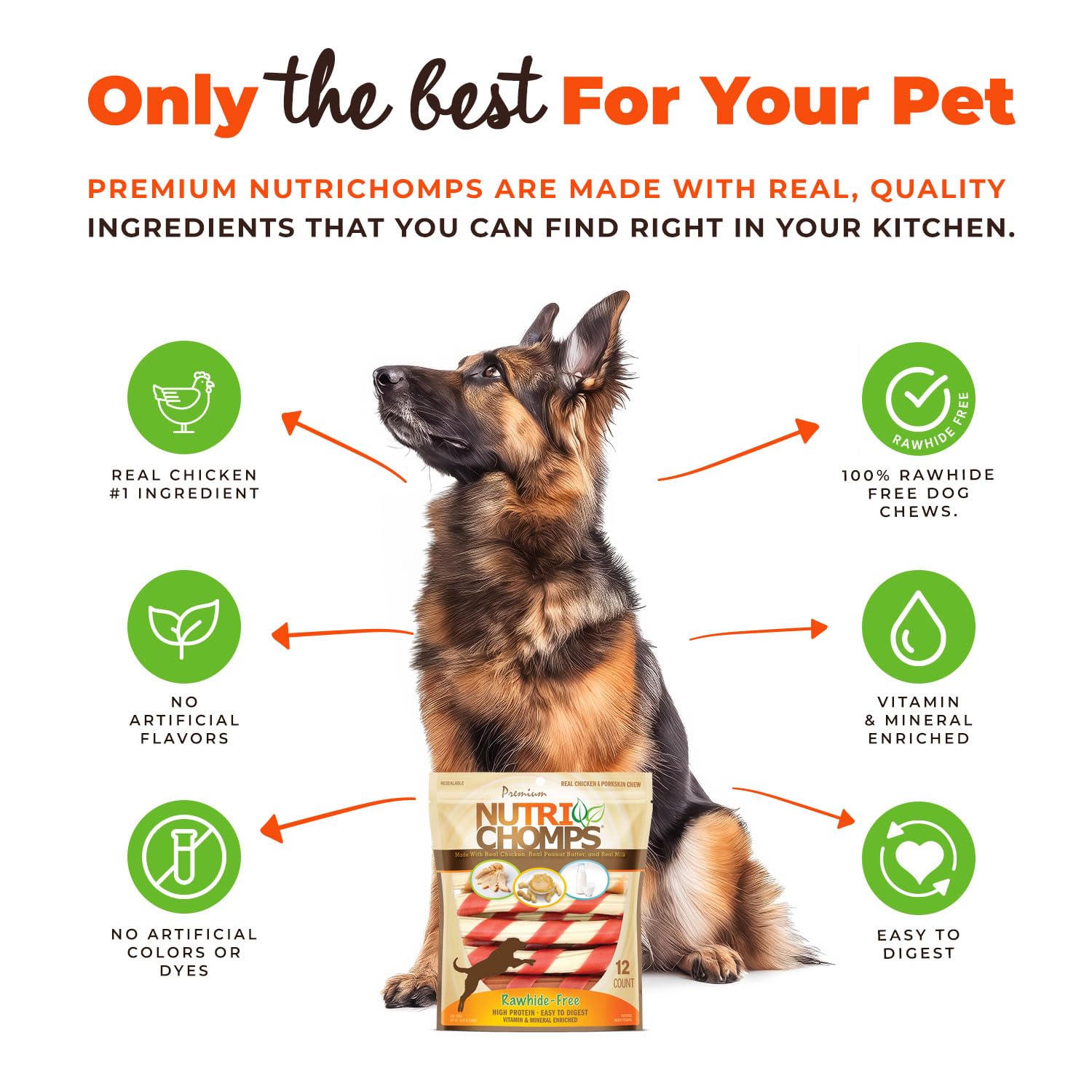 NutriChomps Dog Chews – 6-inch Rawhide-Free Twists, Easy Digestible Dog Treats with Real Chicken, Peanut Butter & Milk Flavors, Healthy Snacks for Dogs (12 Count) | Perfect for Training Rewards, Dental Health & Anxious Chewing