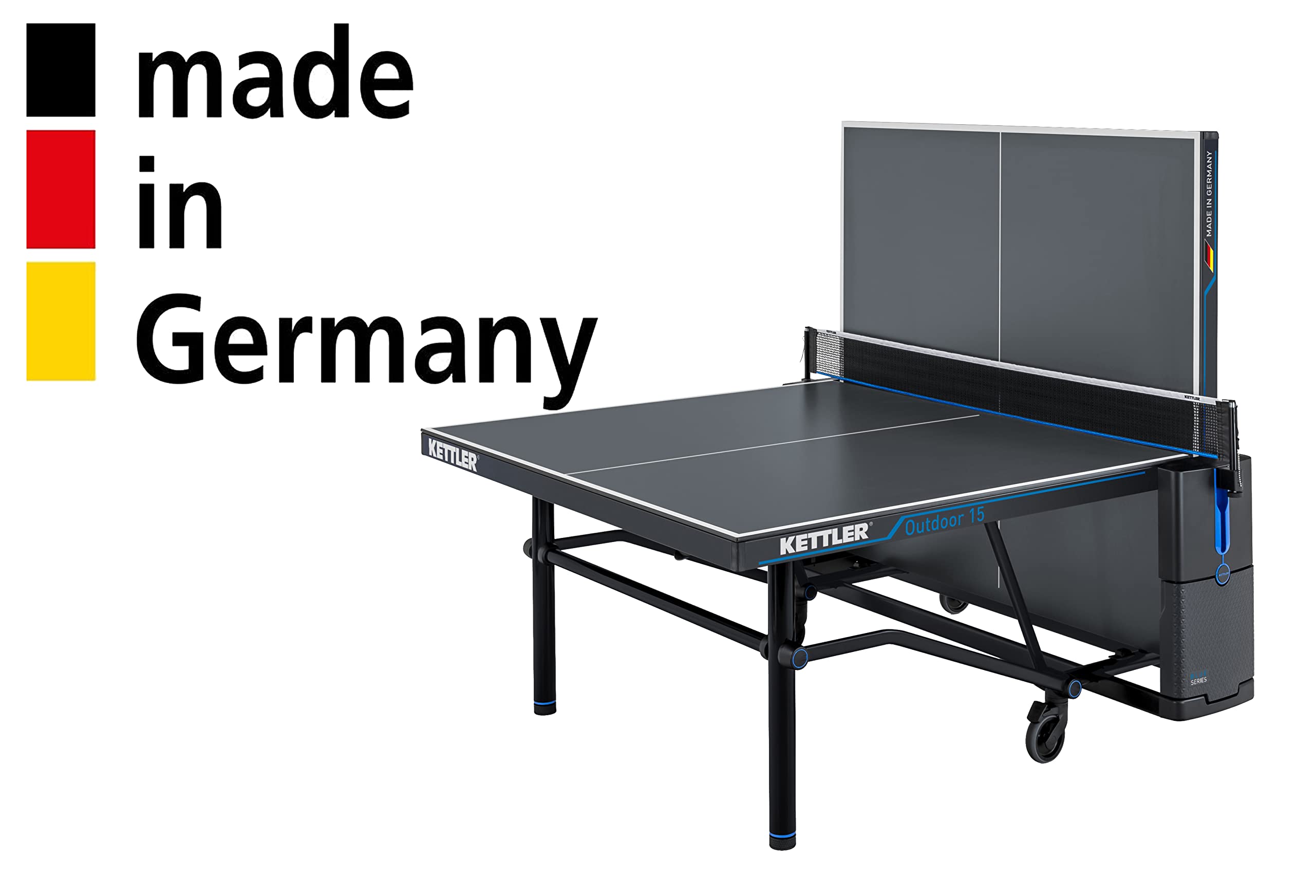 KETTLER Outdoor 15 Table Tennis Table with Paddles & Balls - Weatherproof Ping Pong Table for Backyard, Patio & Garage Games
