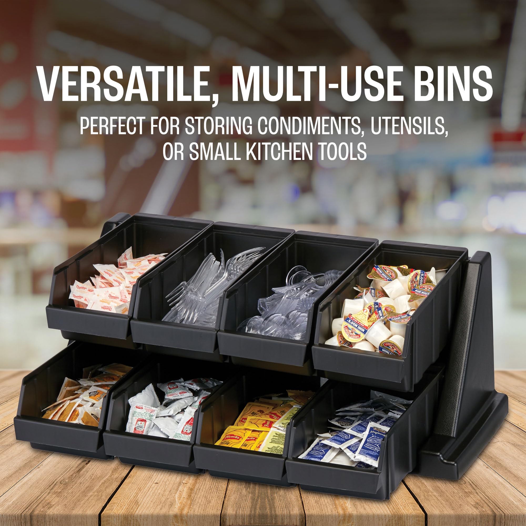 Cambro Versa Self Serve Condiment Bin - 8 Compartment Storage Organizer for Food & Coffee Condiments (Black) | Perfect for Restaurants, Cafes & Buffet Stations