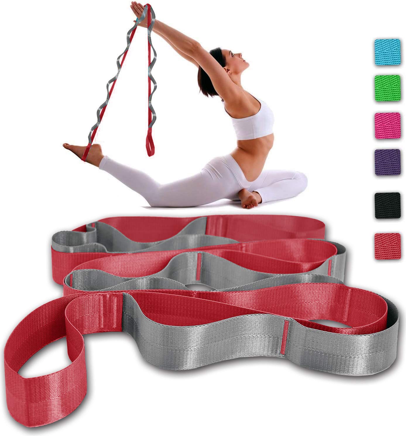 Premium SANKUU Yoga Stretching Straps with 12 Loops - Physical Therapy Exercise Bands for Pilates, Gymnastics & Workouts - Ideal for Home Gym, Yoga Studio & Physical Therapy Sessions (Men & Women)