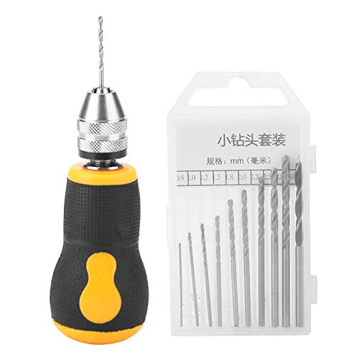 High Precision Micro Hand Drill Set - Portable Mini Drill for Plastic, Wood & Jewelry with 10pc Drill Bits - Perfect for DIY Crafts, Model Making & Small Repairs