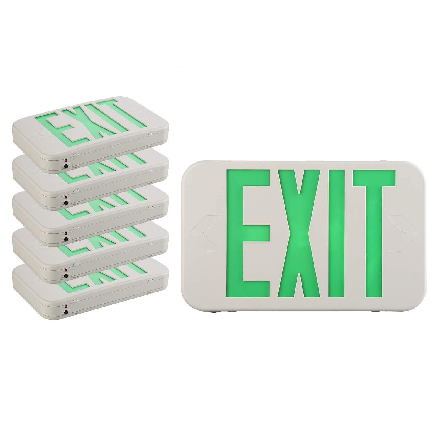 UL Listed LED EXIT Light - Commercial Emergency Lighting Fixture with Backup Battery | Rounded Square Design, Universal Mounting | Double Face Green Letters (6 Pack) - Ideal for Corridors, Hallways & Emergency Exits