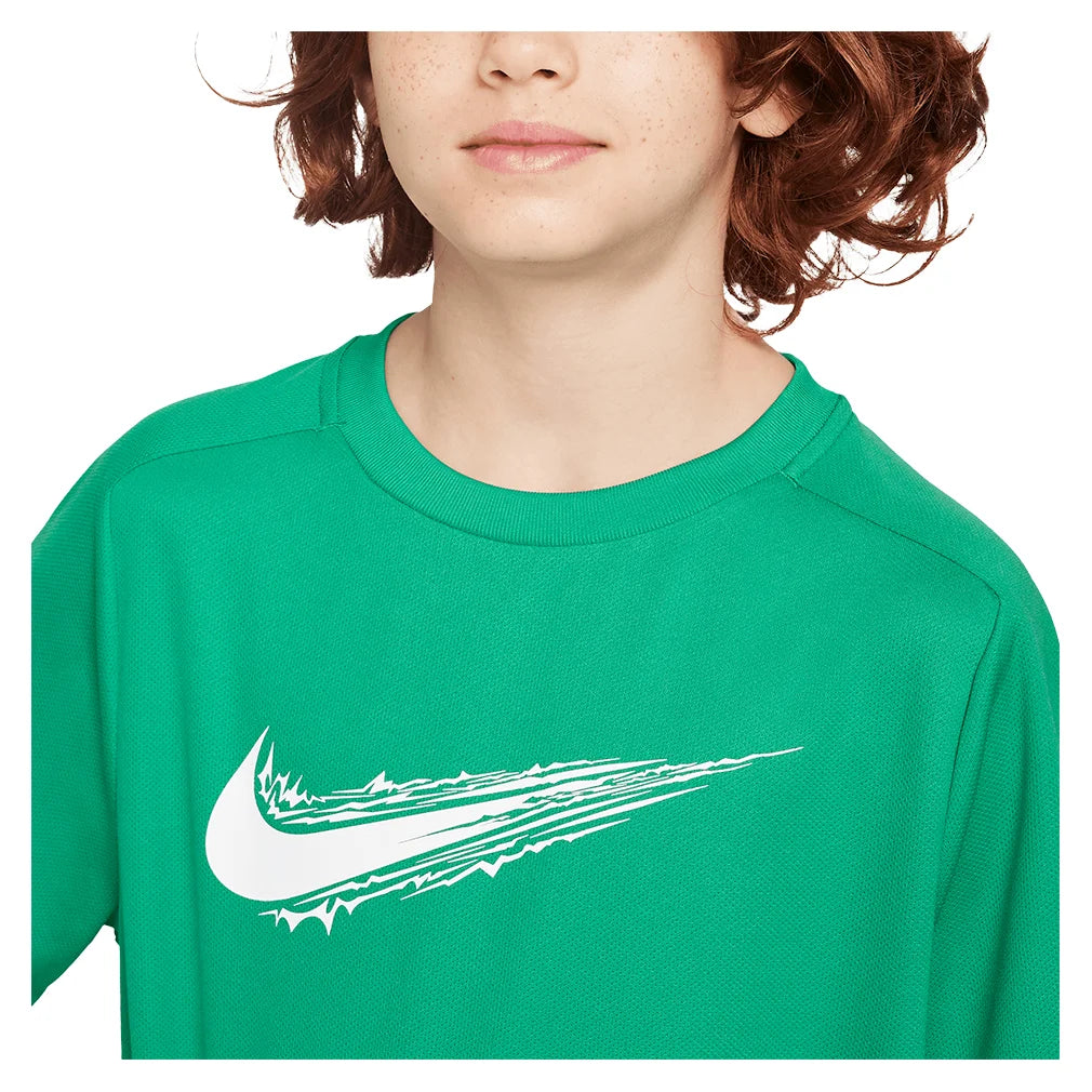 Boys' Dri-FIT Multi Short Sleeve Performance Training Shirt - Moisture Wicking, Breathable Athletic Top in Stadium Green/White - Perfect for Gym Workouts, Running & Sports Activities