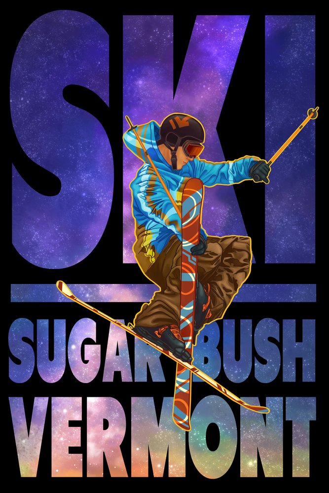 Vermont Sugarbush Milky Way Skier - 16x24 Gallery Quality Metal Wall Art, Aluminum Home Decor for Ski Lodge, Cabin & Mountain Themed Interiors