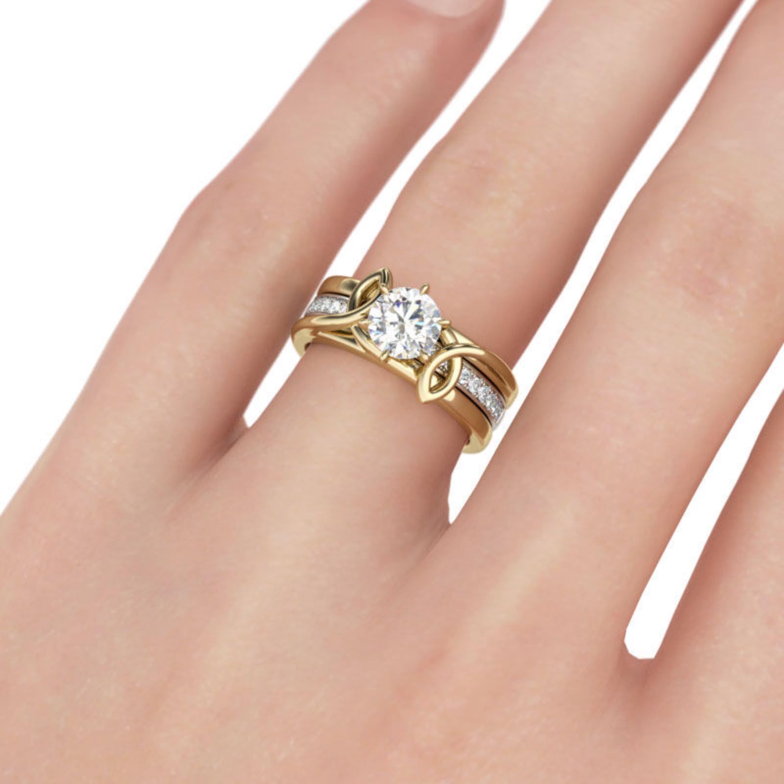 Jeulia 2.5 Carat 925 Sterling Silver Gold Plated Wedding Ring Set for Women - Round Cut Diamond Twist Engagement Band, Anniversary Promise Ring with Jewelry Gift Box - Perfect for Proposals, Weddings & Romantic Gifts