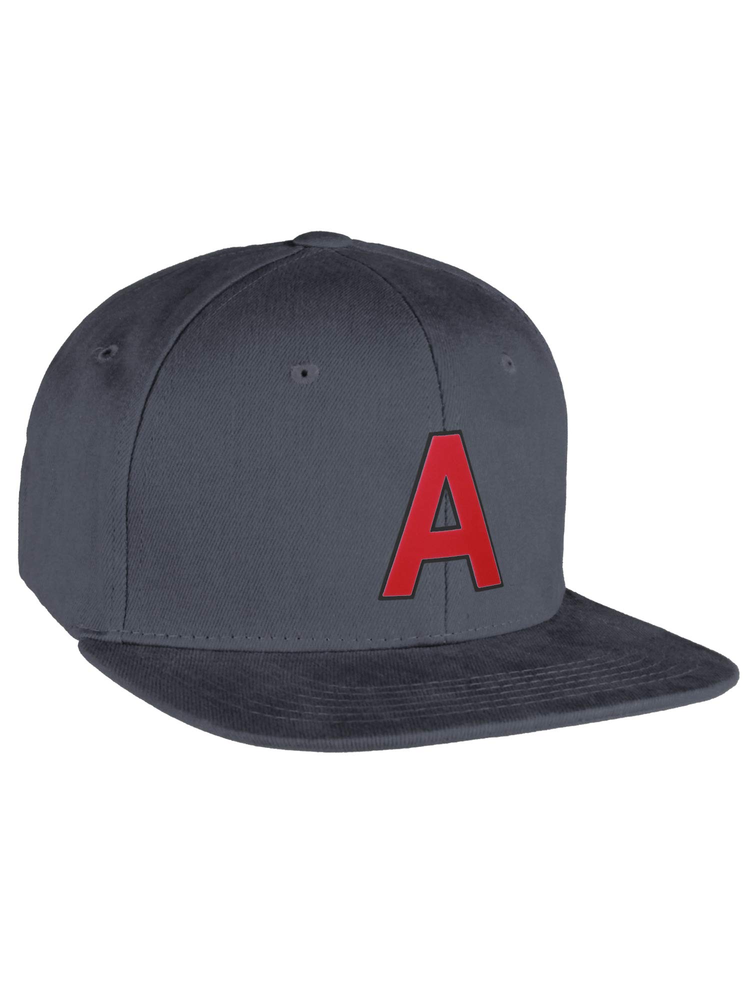 Flexfit Classic Flat Bill Visor Cap - Custom A to Z Initial Letter Embroidery - Charcoal Black Red - Perfect for Streetwear, Sports & Casual Outfits