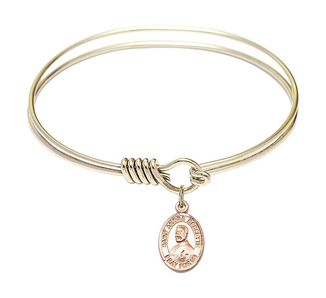 6 1/4 Inch Round Eye Hook Bangle Bracelet with St. Andre Bessette Charm - Elegant Religious Jewelry for Women, Perfect for Daily Wear, Church & Special Occasions