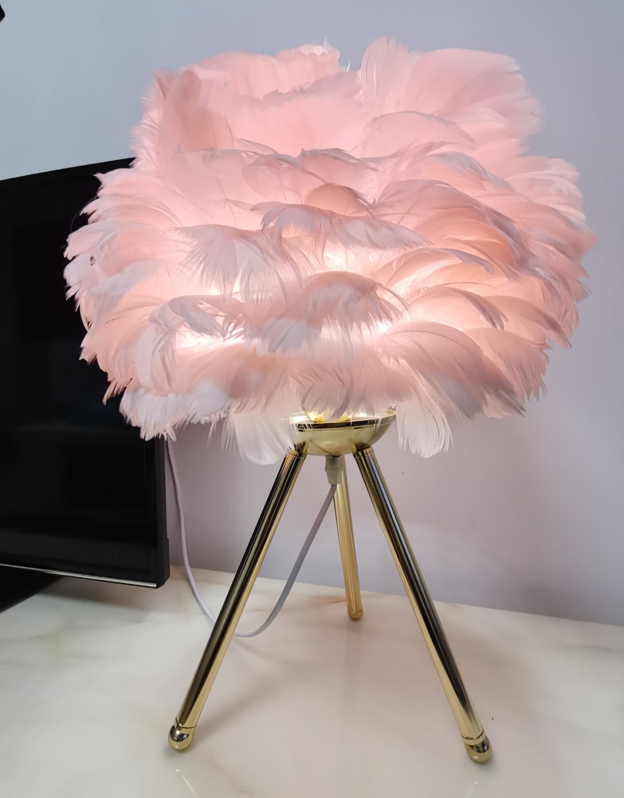 Elegant Goose Feather Table Lamp - Soft Warm White Light for Bedroom, Living Room & Office Decor - Perfect for Relaxation & Cozy Ambience