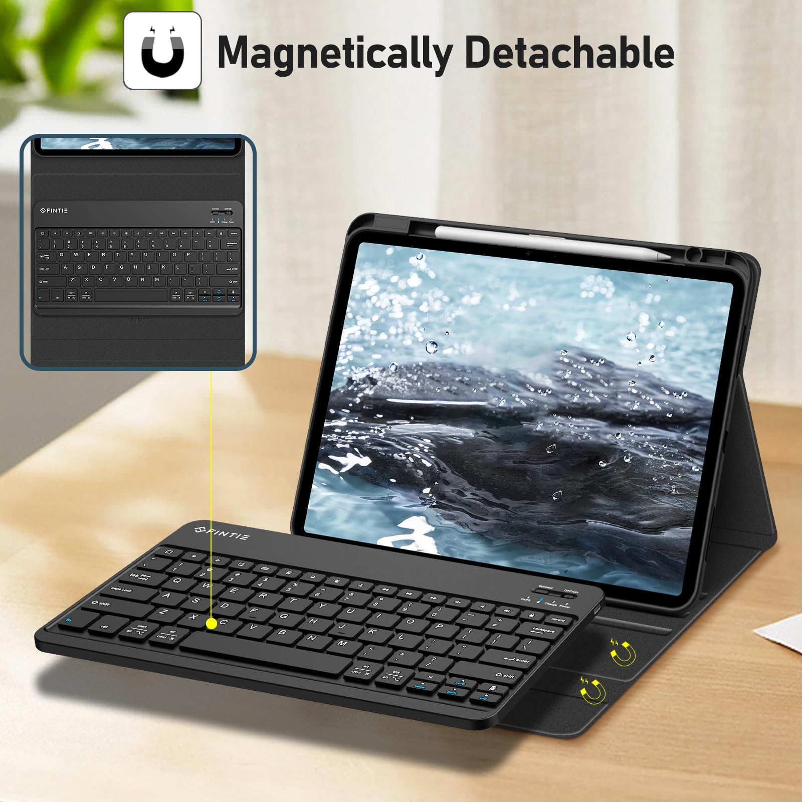 Fintie Bluetooth Keyboard Case for iPad Air 13-inch (M3 2025/M2 2024) - Detachable Backlit Keyboard with Pencil Holder & Soft TPU Protective Cover - Perfect for Work, Study, and Travel (Black)