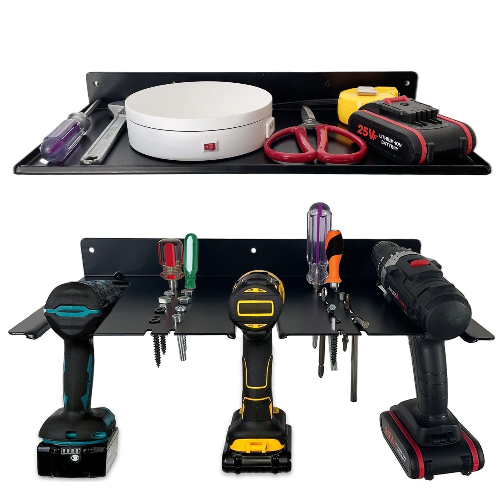 Homydom Wall Mounted Garage Drill Storage Rack - Electric Drill Holder with Shelf & Battery Organizer for Workshop, Shed & DIY Projects | Perfect for Power Tool Organization & Space Saving
