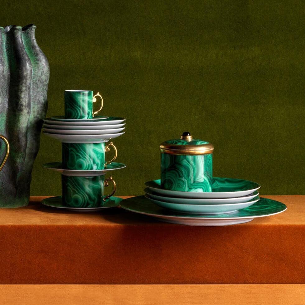 Malachite Dessert Plates Set of 4 - Elegant Stoneware Appetizer Dishes for Dinner Parties, Wedding Receptions & Holiday Entertaining