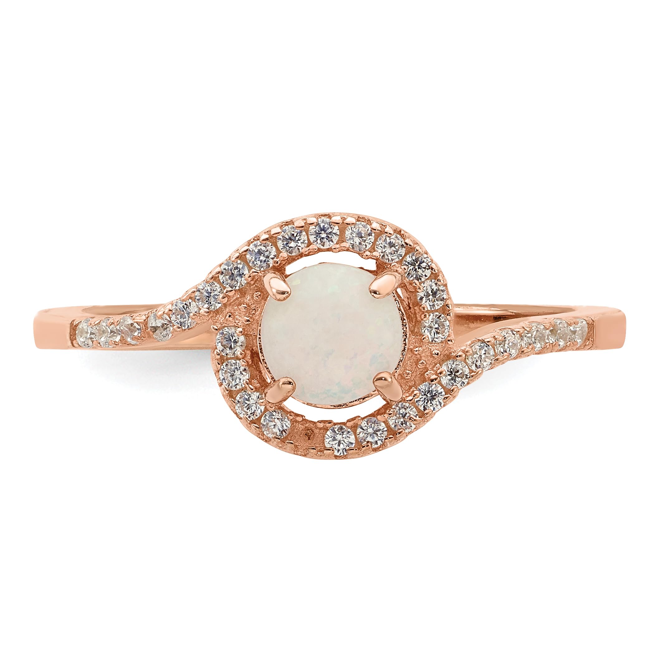 Sterling Silver Rose Gold Tone Created Opal & Cubic Zirconia Halo Ring for Women - Elegant Gift for Valentine's Day, Anniversary or Special Occasion