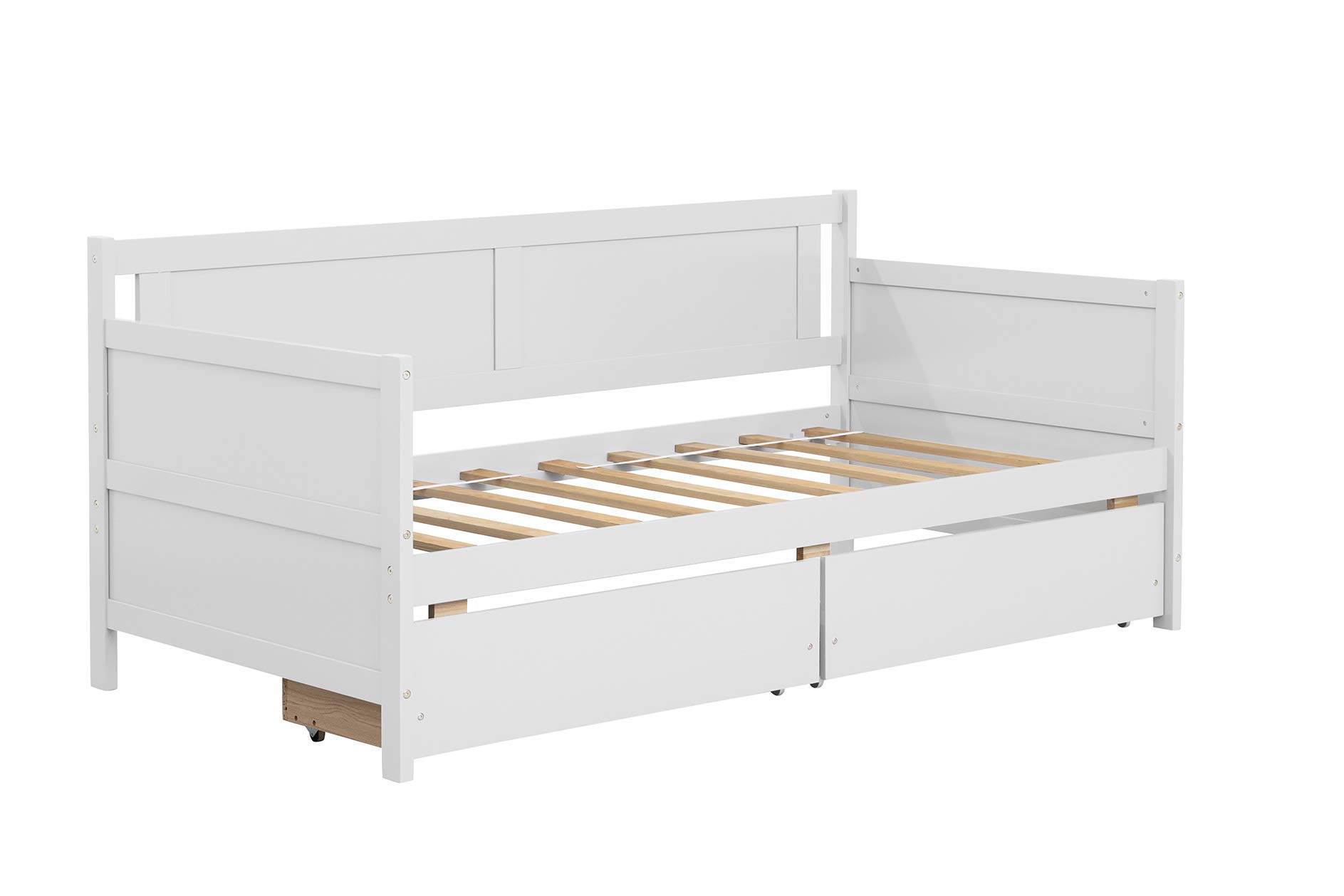 Twin Size Wooden Daybed with 2 Pull-Out Storage Drawers - Convertible Sofa Bed for Teens & Adults - Sturdy Wood Slat Support - Space-Saving Furniture for Bedroom, Living Room, Small Apartments & Guest Rooms - No Box Spring Needed - Perfect for Sleepovers, Lounging & Extra Storage
