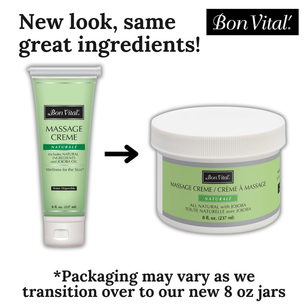 Bon Vital' Naturale Massage Cream - 8oz Professional Massage Therapy Lotion with Natural Ingredients | Earth-Friendly, Deep Moisturizing Body Cream for Smooth Skin | Ideal for Spa, Home Massage & Daily Skincare Routine (Packaging May Vary)