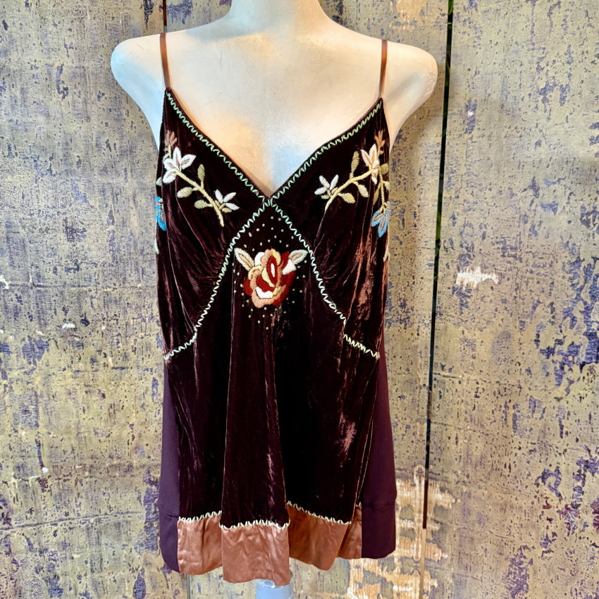 Vintage Halé Bob Silk & Rayon Embroidered Velvet Spaghetti Strap Top - Elegant 90s Retro Blouse for Women | Perfect for Date Night, Cocktail Party & Vintage Fashion Lovers
