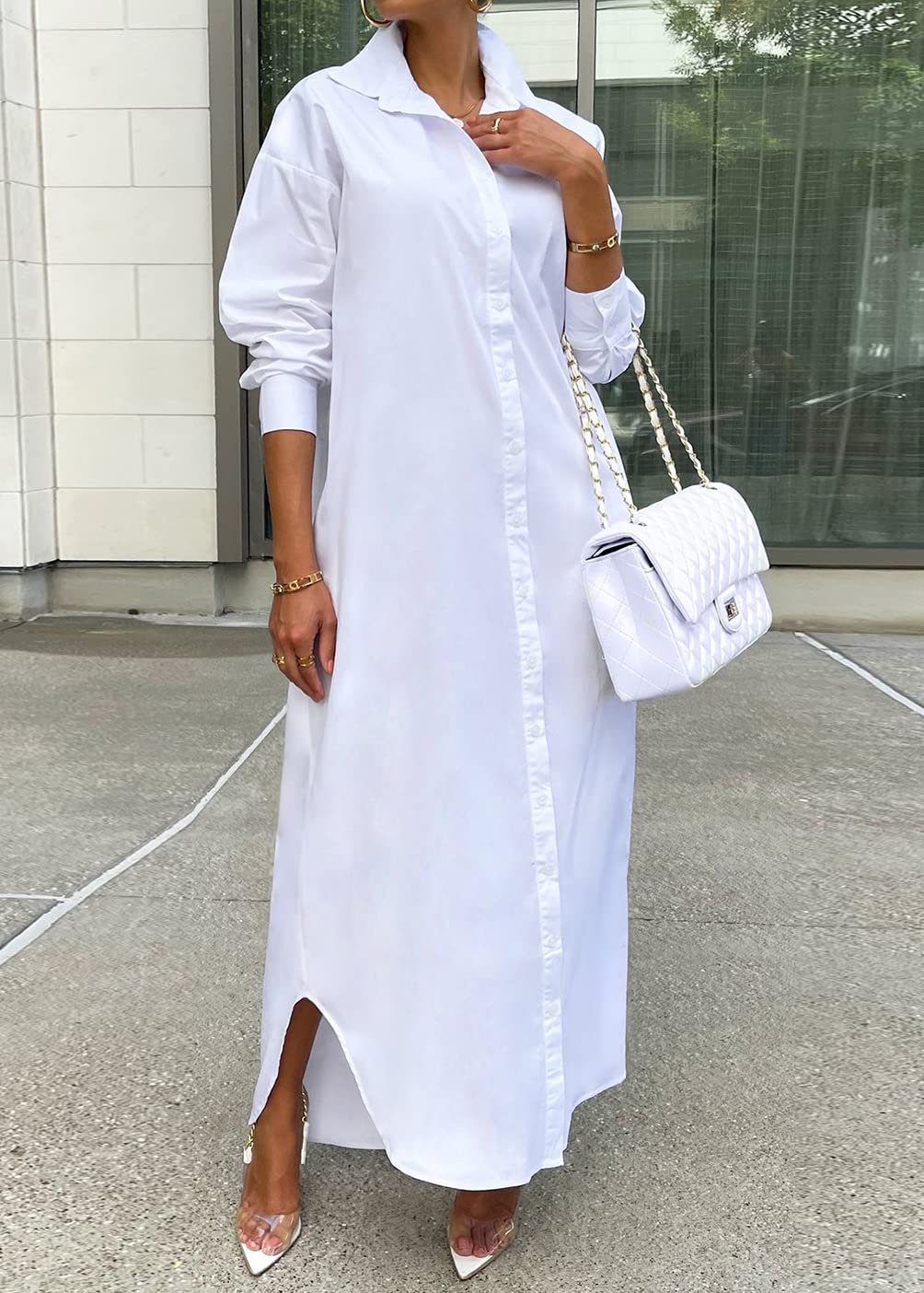 Choichic Women's Casual Long Sleeve Cotton Button Down Shirt Dress - Flowy Maxi Dress for Spring & Summer | Perfect for Office, Date Night & Weekend Outings