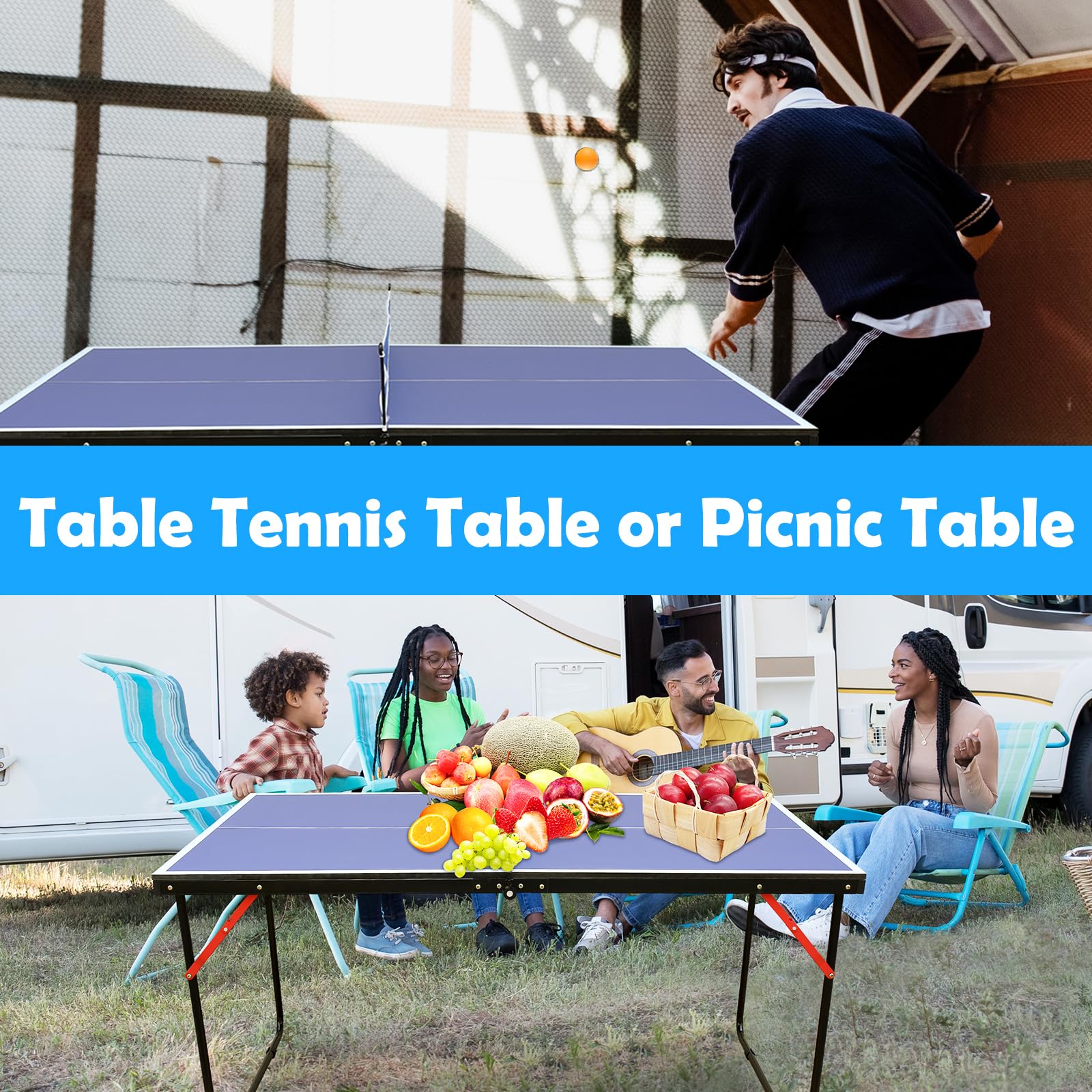 4.5ft Portable Foldable Ping Pong Table for Indoor & Outdoor Use - Mid-Size Table Tennis Set with 2 Paddles, 3 Balls & Net - Perfect for Family Game Nights, Backyard Parties & Kids Sports Activities