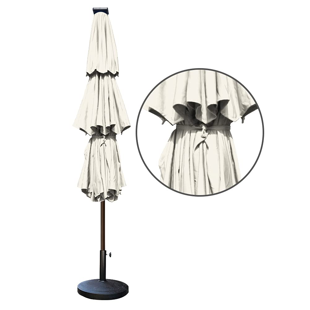 EliteShade USA 10-Year Fade-Resistant 9ft 3-Tier Solar Patio Umbrella with 80 LED Lights - Outdoor Market Umbrella with Ventilation & Natural Fabric - Perfect for Backyard, Poolside, and Restaurant Dining Areas