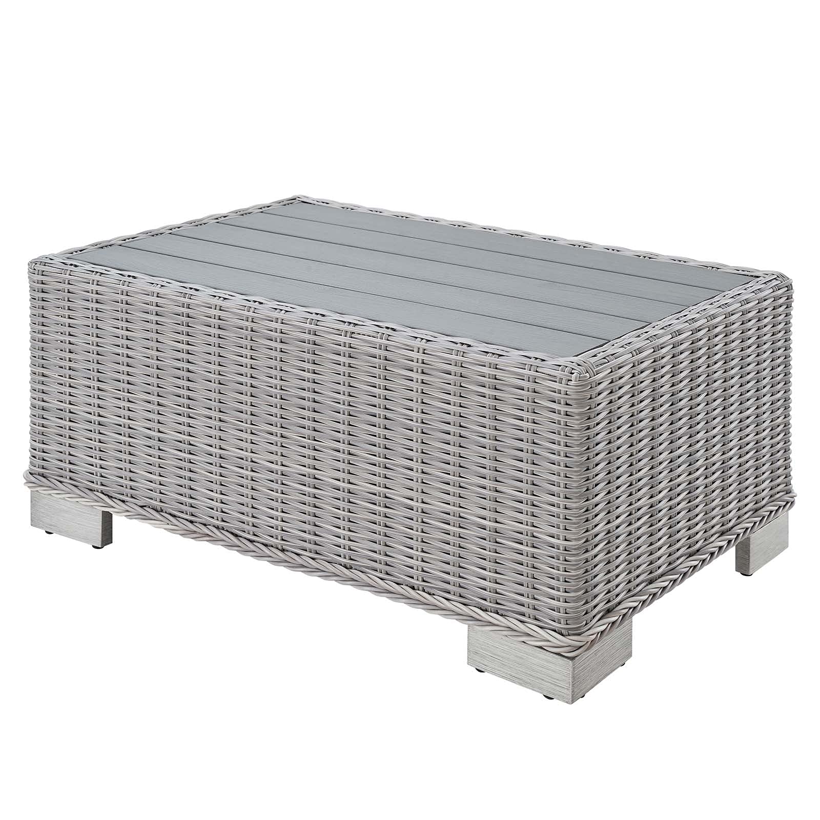 Modern Grey Rattan Wicker Rectangular Coffee Table for Outdoor Patio, Balcony & Bistro - Perfect for Lounging, Entertaining & Relaxing in Your Garden or Backyard
