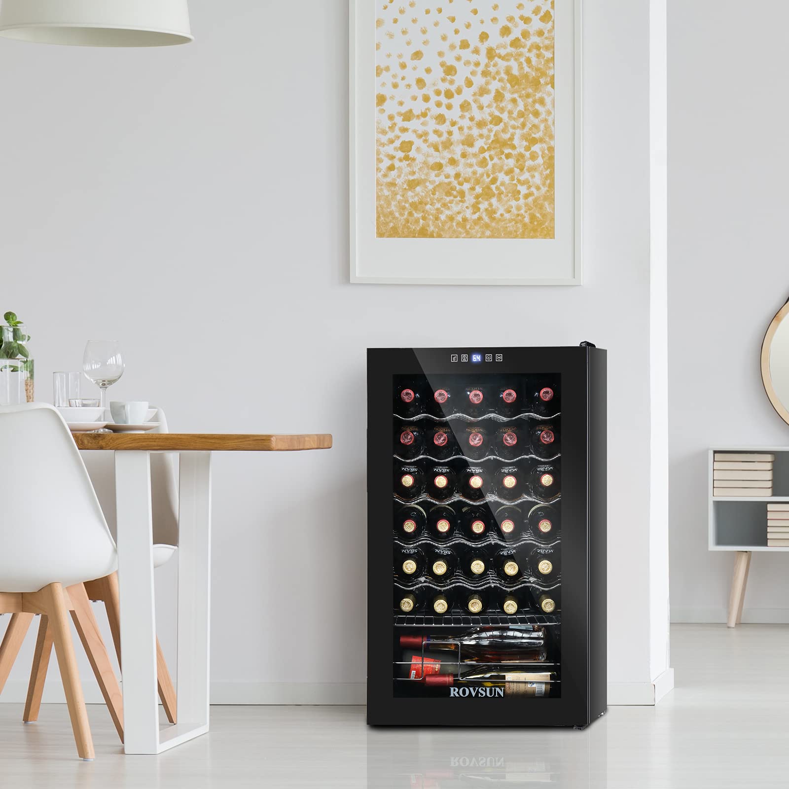 ROVSUN 34 Bottle Wine Cooler Refrigerator - Freestanding Compressor Wine Chiller with Digital Temperature Control & Double-Layer Glass Door - Perfect for Red Wine, White Wine, Champagne, and Beer Storage - Ideal for Home Bars, Restaurants, and Entertaining Guests