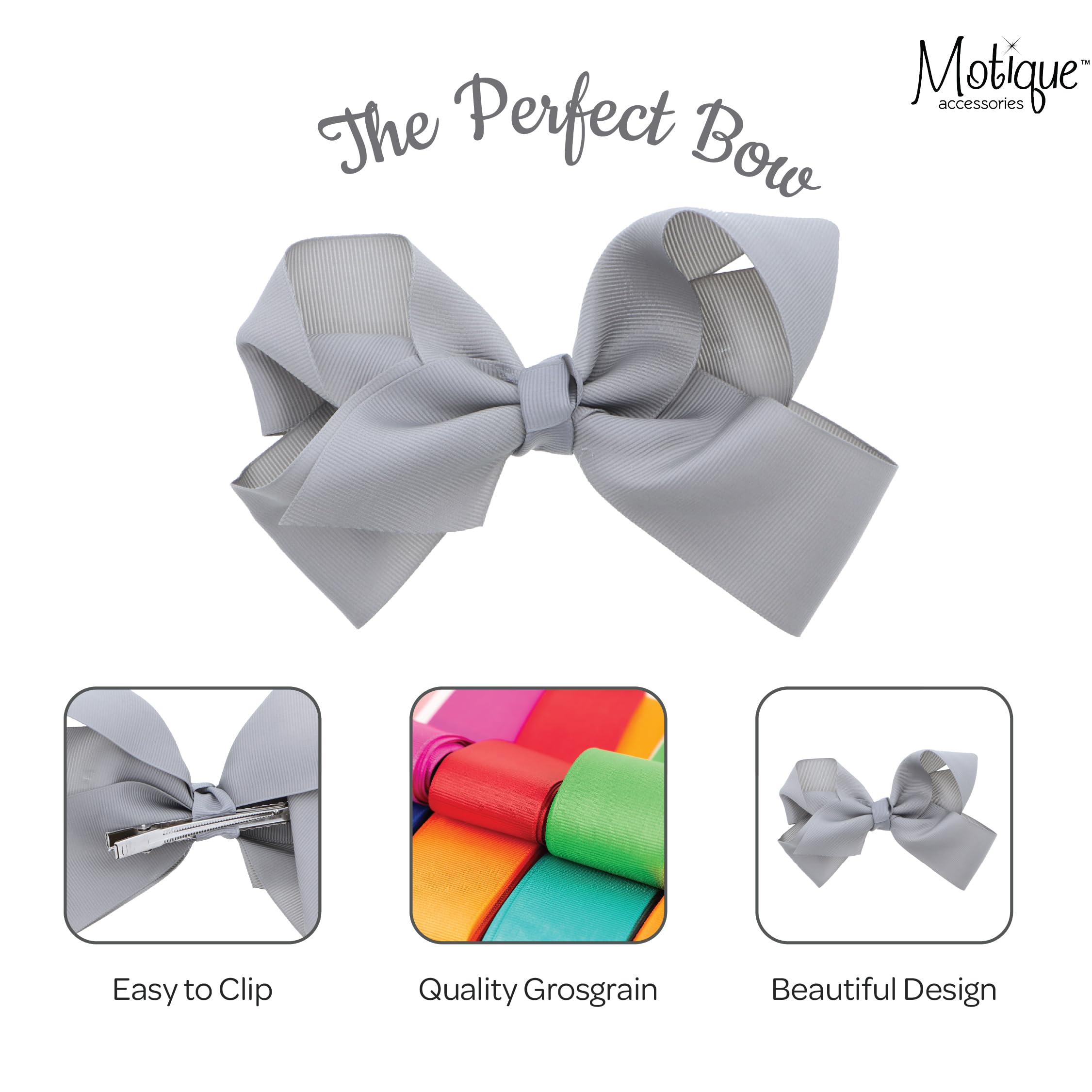 5.5 Inch Grosgrain Hair Bow Clip For Women And Girls - Grey Elegant Hair Accessory For Parties, Weddings & Everyday Style