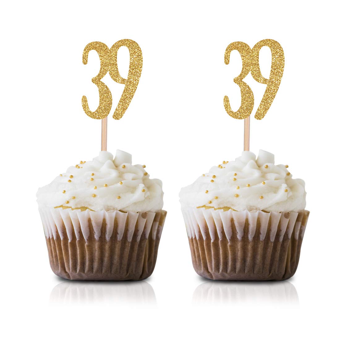 24-Pack Gold Happy 39th Birthday Cupcake Toppers with Glitter Numbers - Perfect for 39th Birthday Party Decorations, Cake Toppers & Anniversary Celebrations