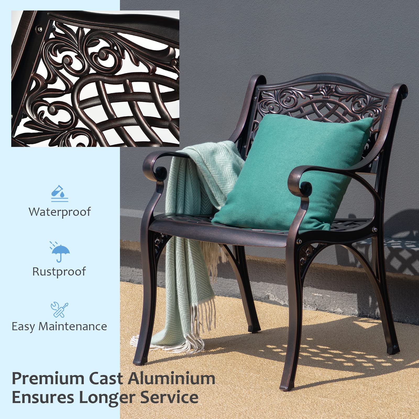 Giantex 4-Piece Patio Dining Set - Cast Aluminum Bistro Chairs with Armrests, Adjustable Feet & All-Weather Design - Outdoor Garden, Deck, Backyard & Poolside Furniture for Relaxing & Entertaining